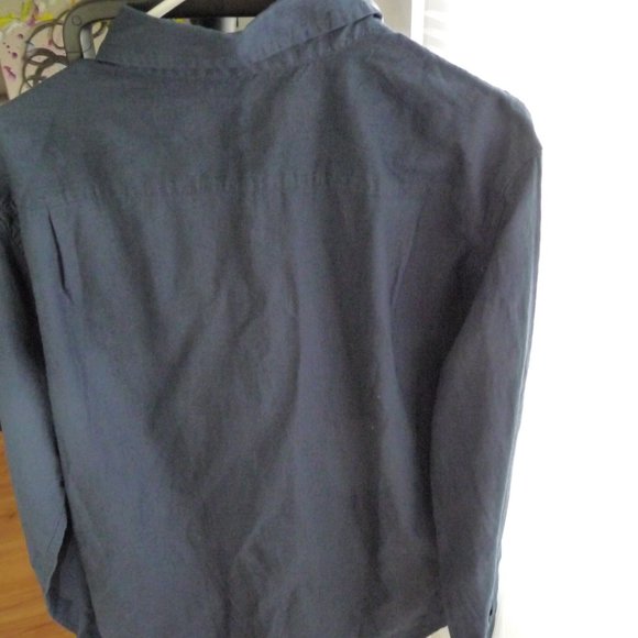 UNITED BY BLUE MEN  NAVY ORGANIC COTTON HEMP BUTTON DOWN LONG SLEEVE SHIRT LARGE - Picture 2 of 5